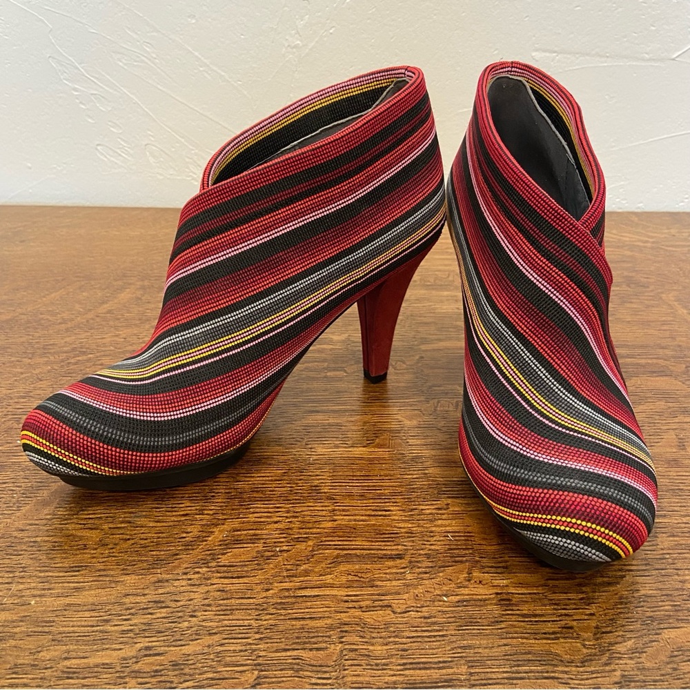 UNITED NUDE UN BOMBAY STRIPED RAINBOW SUEDE FOLD OVER TEXTILE 6.5 ANKLE BOOTS